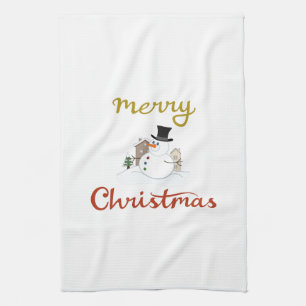 Merry Christmas+Snowman Design Kitchen Towel