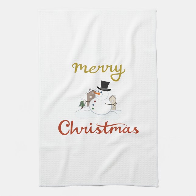 Merry Christmas+Snowman Design Kitchen Towel (Vertical)