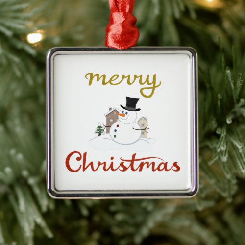 Merry ChristmasSnowman Design Metal Ornament
