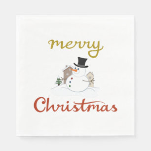 Merry Christmas+Snowman Design Napkins