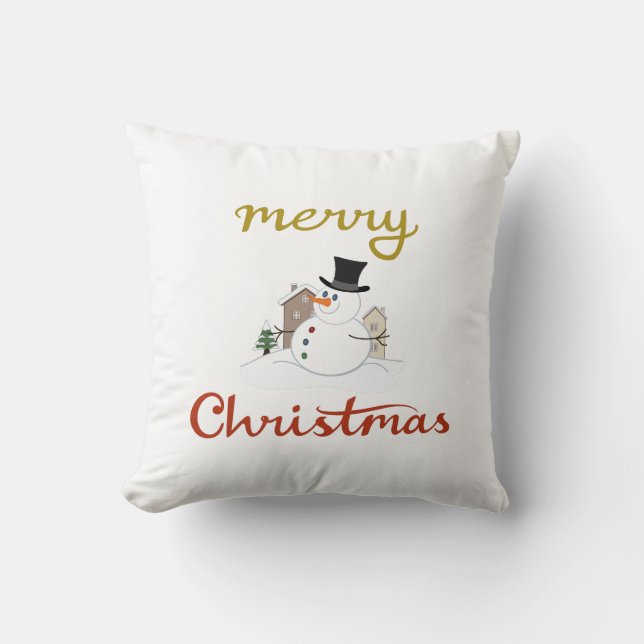 Merry Christmas+Snowman Design Throw Pillow (Front)