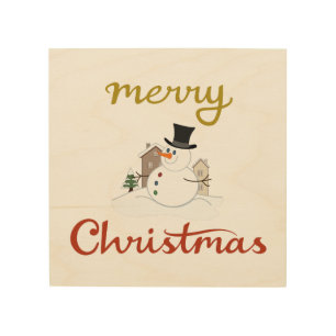 Merry Christmas+Snowman Design Wood Wall Art