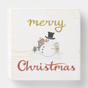 Merry Christmas+Snowman Design Wooden Box Sign