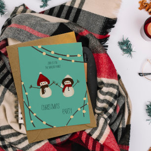 Merry Christmas Snowman Duo– Winter Lights on Teal Invitation