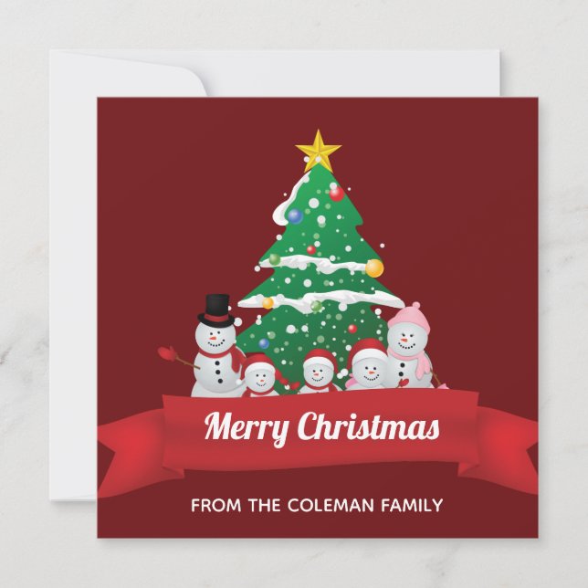Merry Christmas Snowman Family Cute Custom Holiday Card (Front)