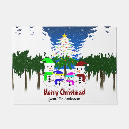 Merry Christmas! Snowman Family Door Mat