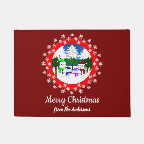 Merry Christmas! Snowman Family Doormat