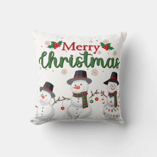 Merry Christmas Snowman Family Throw Pillow