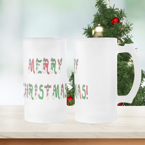Merry Christmas Snowman Font Frosted Mug