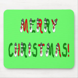 Merry Christmas Snowman Font Mousepad