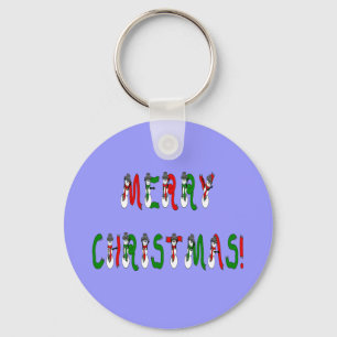 Merry Christmas Snowman Font Typography Green Red Keychain