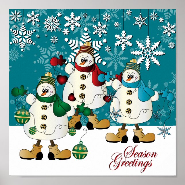 Merry Christmas Snowman Friends Poster (Front)