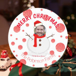 Merry Christmas Snowman Funny Photo face Classic Round Sticker<br><div class="desc">Personalized funny face photo snowman Merry Christmas round sticker. Customize this sticker by adding a face photo of your preference and changing the text. A funny and unique way to wrap and surprise with your Christmas gifts!</div>