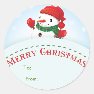 Merry Christmas Snowman Gift tag Sticker