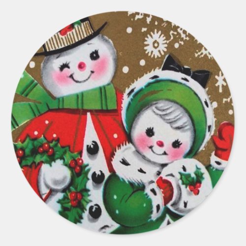 Merry Christmas Snowman  his Girlfriend  Classic Round Sticker