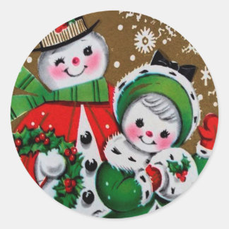 Merry Christmas Snowman & his Girlfriend  Classic Round Sticker