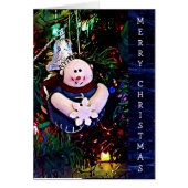 Merry Christmas Snowman Holding Snowflake Card (Front)