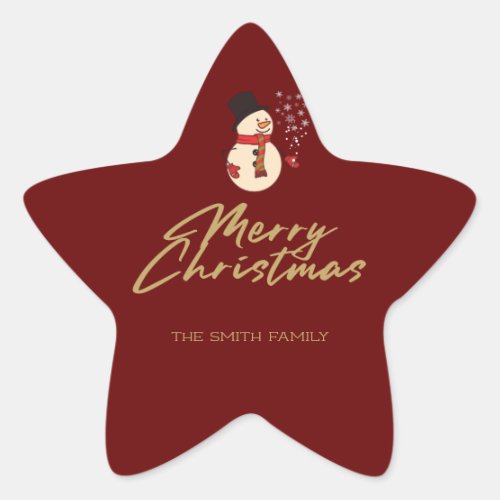 Merry Christmas Snowman Holiday Gift Star Sticker