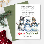 Merry Christmas Snowman Holiday Poem Greeting Card<br><div class="desc">Elevate your Christmas celebration with our festive greeting card, adorned with a cheerful snowman family and a heartwarming holiday poem. This card is thoughtfully designed to add a touch of festive charm to your holiday greetings, making it the perfect way to spread holiday cheer. Customize the card with your name...</div>