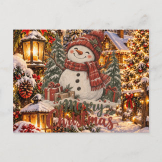 Merry Christmas Snowman Holiday Postcard