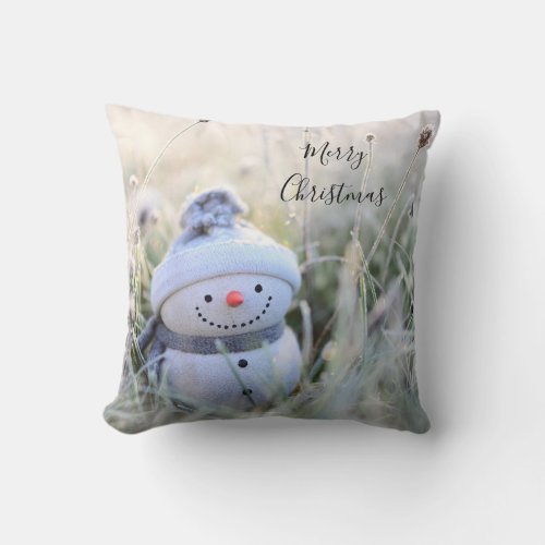 Merry Christmas Snowman Holiday Throw Pillow