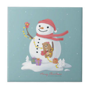 Merry Christmas: Snowman Illustration Art Ceramic Tile