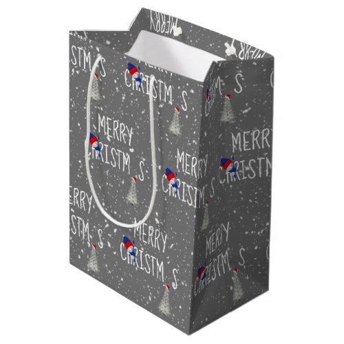 Merry Christmas Snowman in Snowflakes Medium Gift Bag