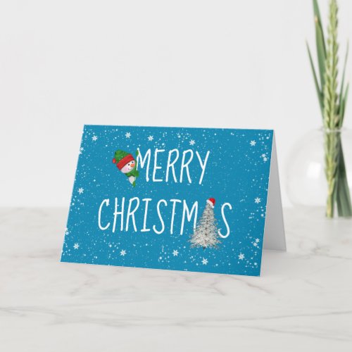 Merry Christmas Snowman in Snowflakes On Aqua Holiday Card