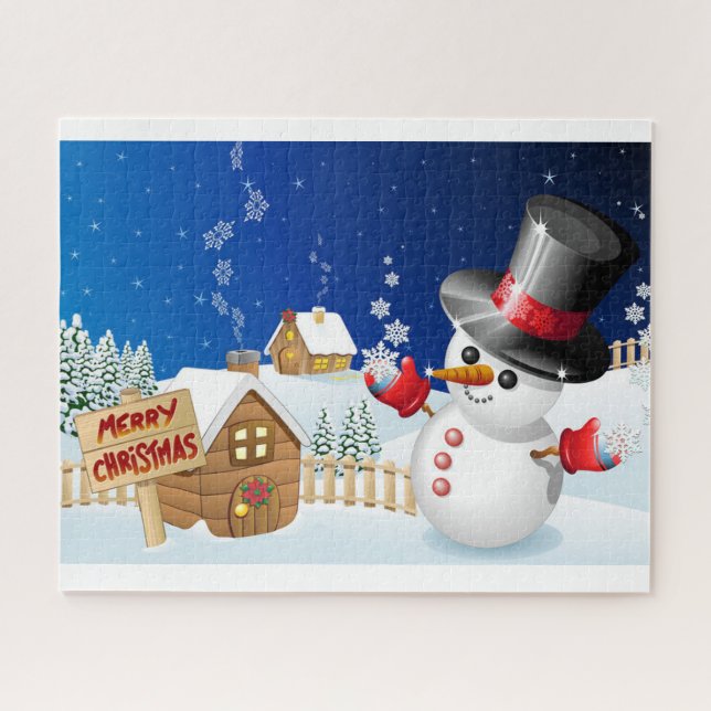 Merry Christmas Snowman Jigsaw Puzzle (Horizontal)