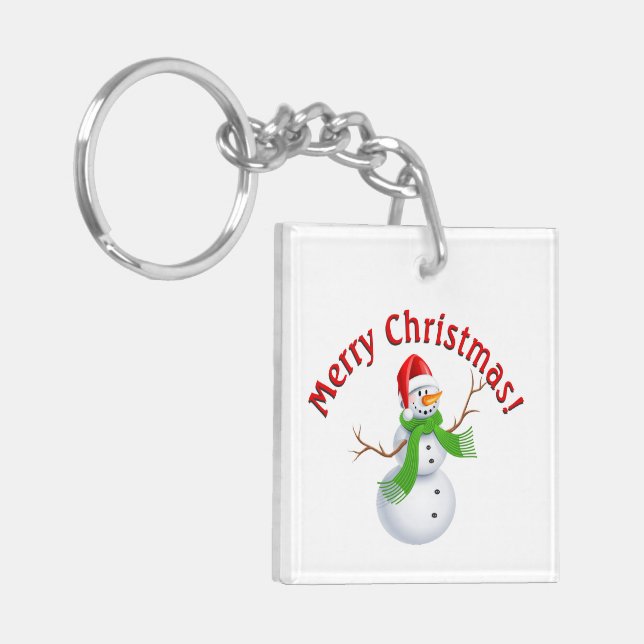 Merry Christmas Snowman Keychain (Front Left)