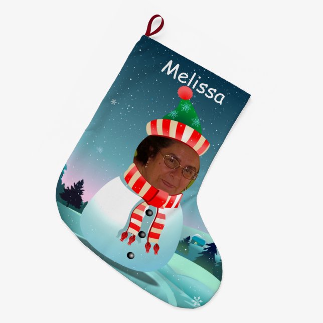 Merry Christmas Snowman Large Christmas Stocking (Front (Hanging))