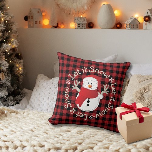 Merry Christmas Snowman Let it Snow Personalized  Throw Pillow