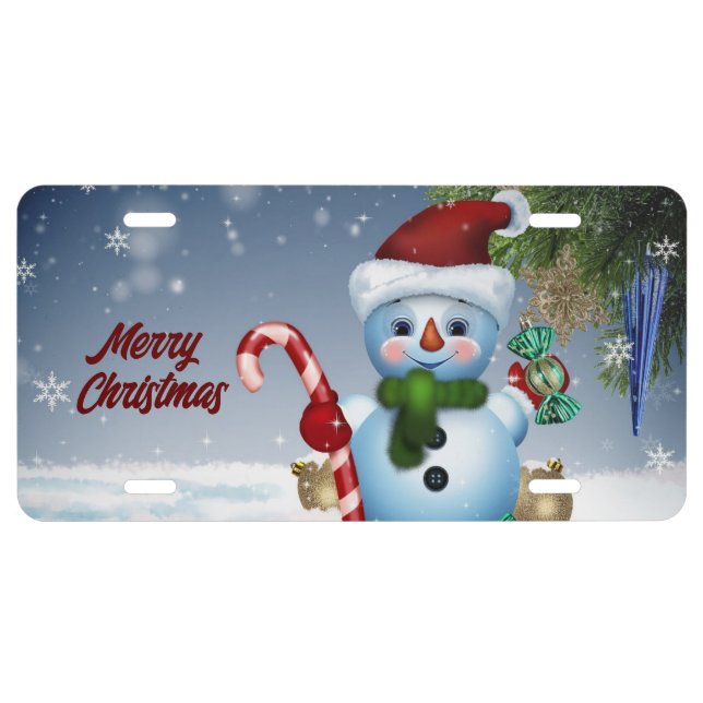 Merry Christmas Snowman License Plate (Front)