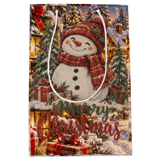 Merry Christmas Snowman Medium Gift Bag