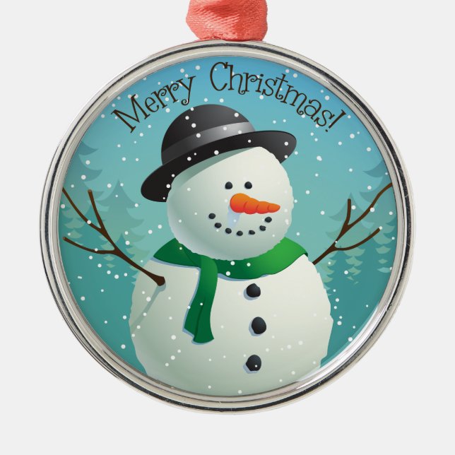 Merry Christmas Snowman Metal Ornament (Front)