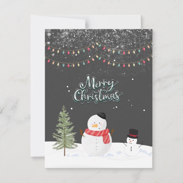 Merry Christmas snowman outside in the winter grey Note Card (Front)