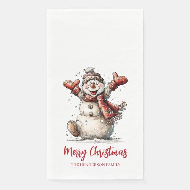 Merry Christmas Snowman Paper Guest Towels (Front)