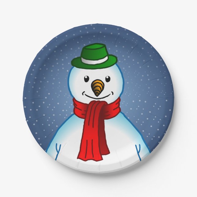 Merry Christmas Snowman Paper Plates (Front)