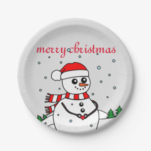 Merry Christmas Snowman Paper Plates