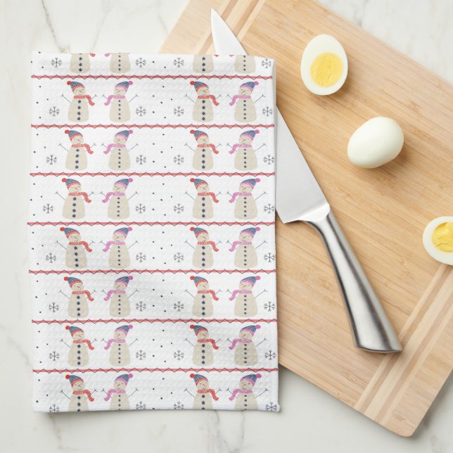 Merry Christmas Snowman Pattern Kitchen Towel (Quarter Fold)
