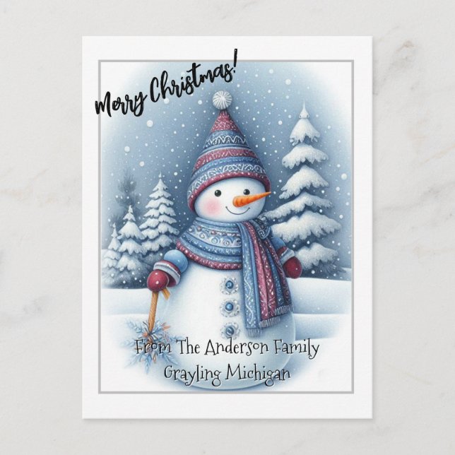 Merry Christmas Snowman, Personalized  Postcard (Front)