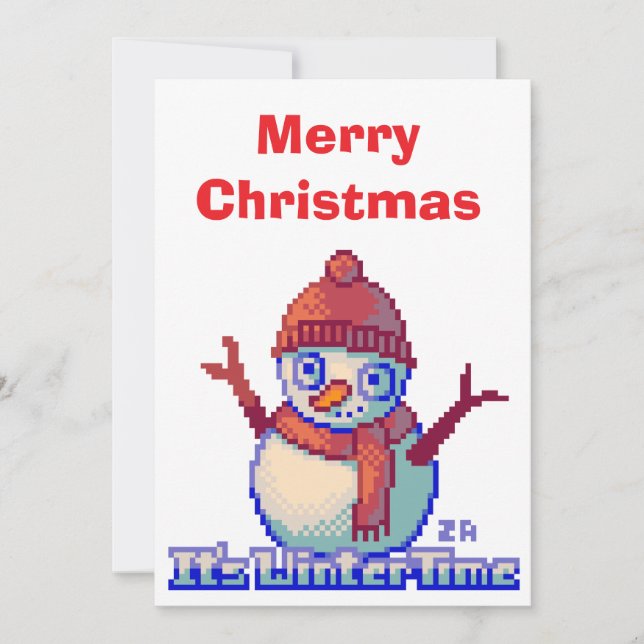 Merry Christmas Snowman Pixel Art Invitation (Front)