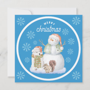 Merry Christmas Snowman, Polar Bear, Squirrel Holiday Card