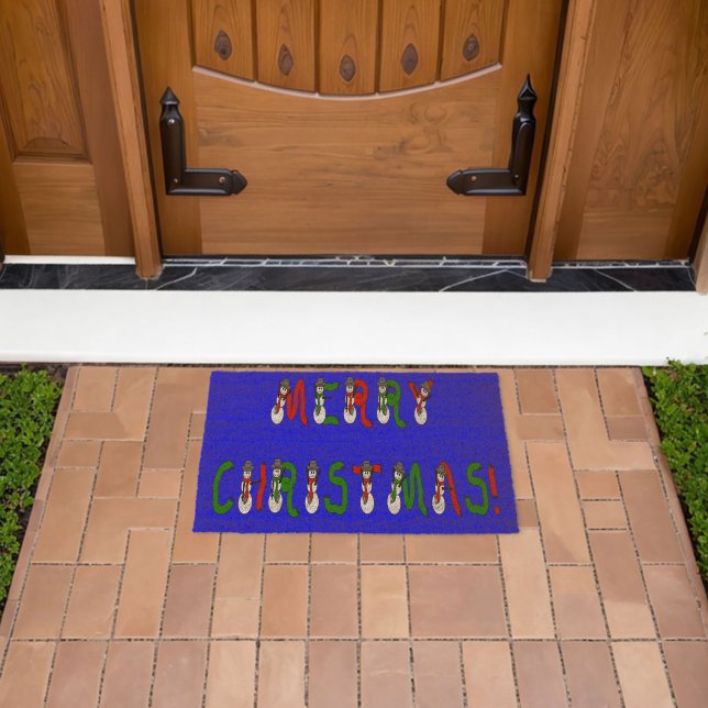 Merry Christmas Snowman Red Green Holiday Coir Fiber Doormat (Insitu (Outdoor))