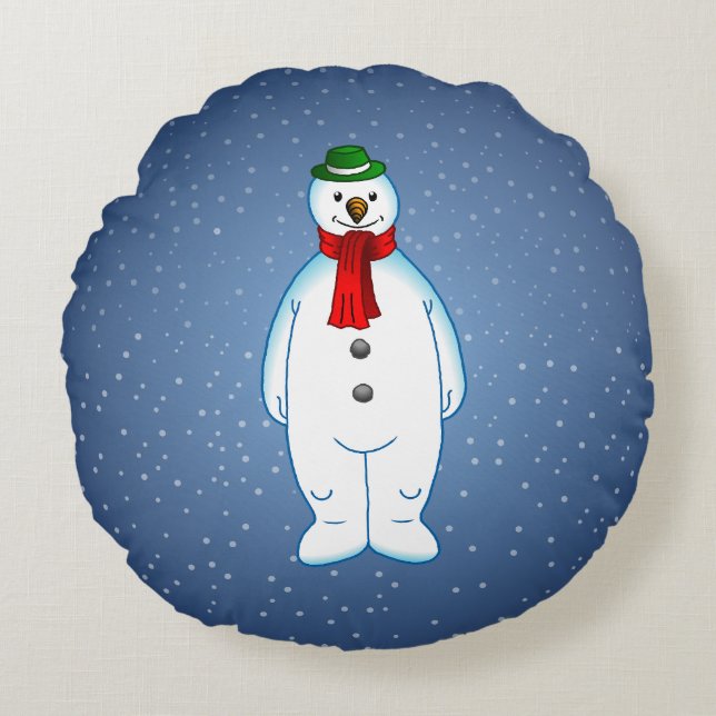 Merry Christmas Snowman Round Pillow (Front)