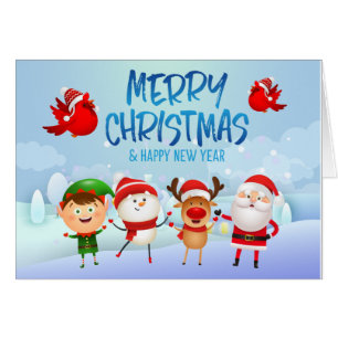 Merry Christmas Snowman Santa Claus Rudolph Elf Cards