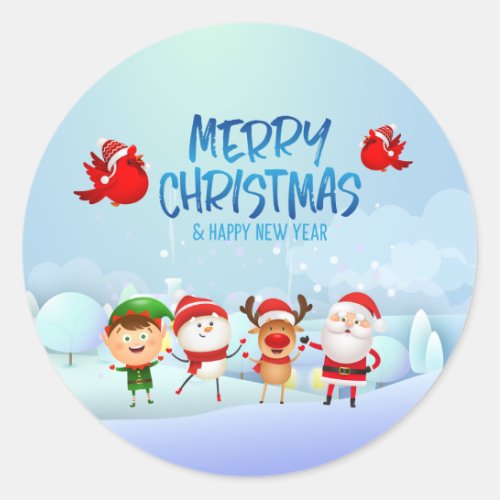 Merry Christmas Snowman Santa Claus Rudolph Elf Classic Round Sticker