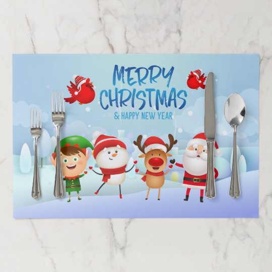 Merry Christmas Snowman Santa Claus Rudolph Elf Paper Placemat