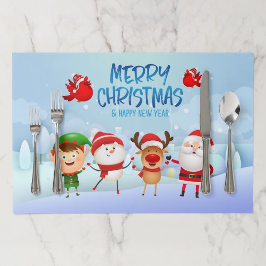 Merry Christmas Snowman Santa Claus Rudolph Elf Paper Placemat Merry Christmas Snowman Santa Claus Rudolph Elf Paper Placemat