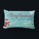 Merry Christmas,Snowman, Santa Hat Lumbar Pillow<br><div class="desc">Merry Christmas ,  snowman with santa hat in forest.</div>